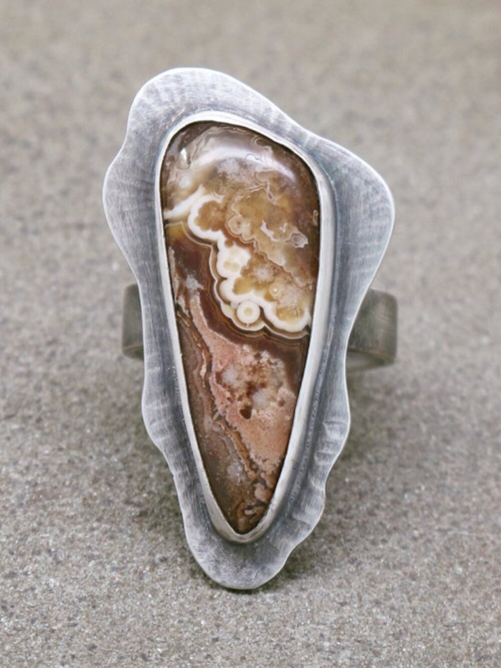 Sterling Silver 925 and Crazy Lace Agate Ring, Size 7 3/4, One-of-a-kind
